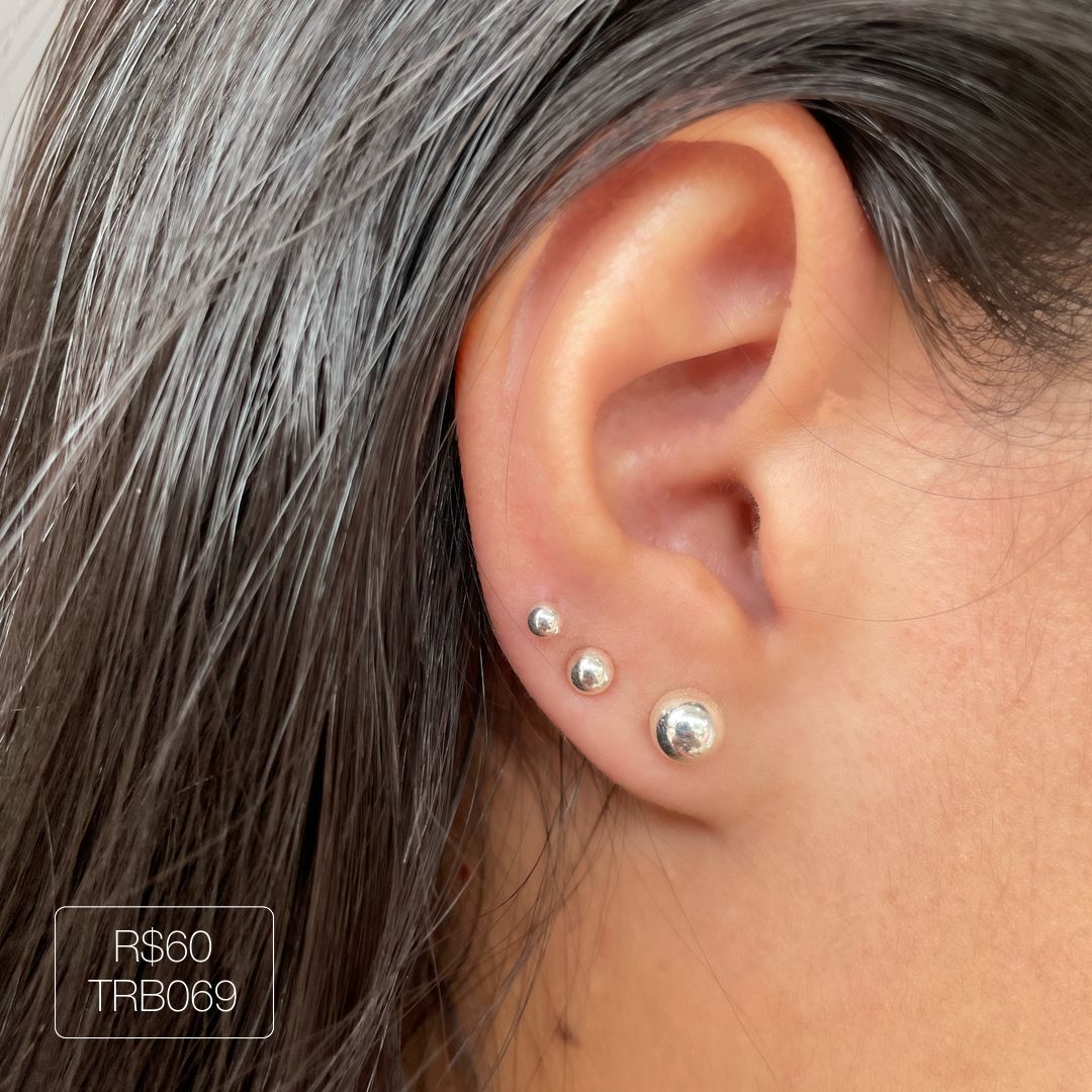 Trio Brinco Bolinha Prateado.